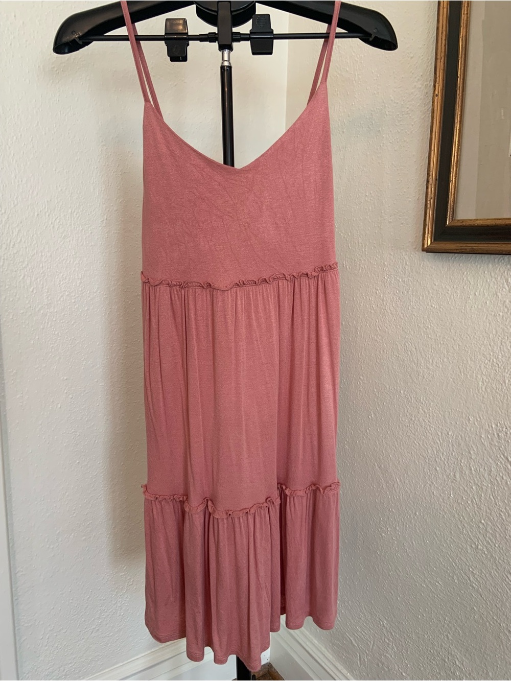 Pink Rose Women's Dusty Rose Spaghetti Strap Tiered Dress